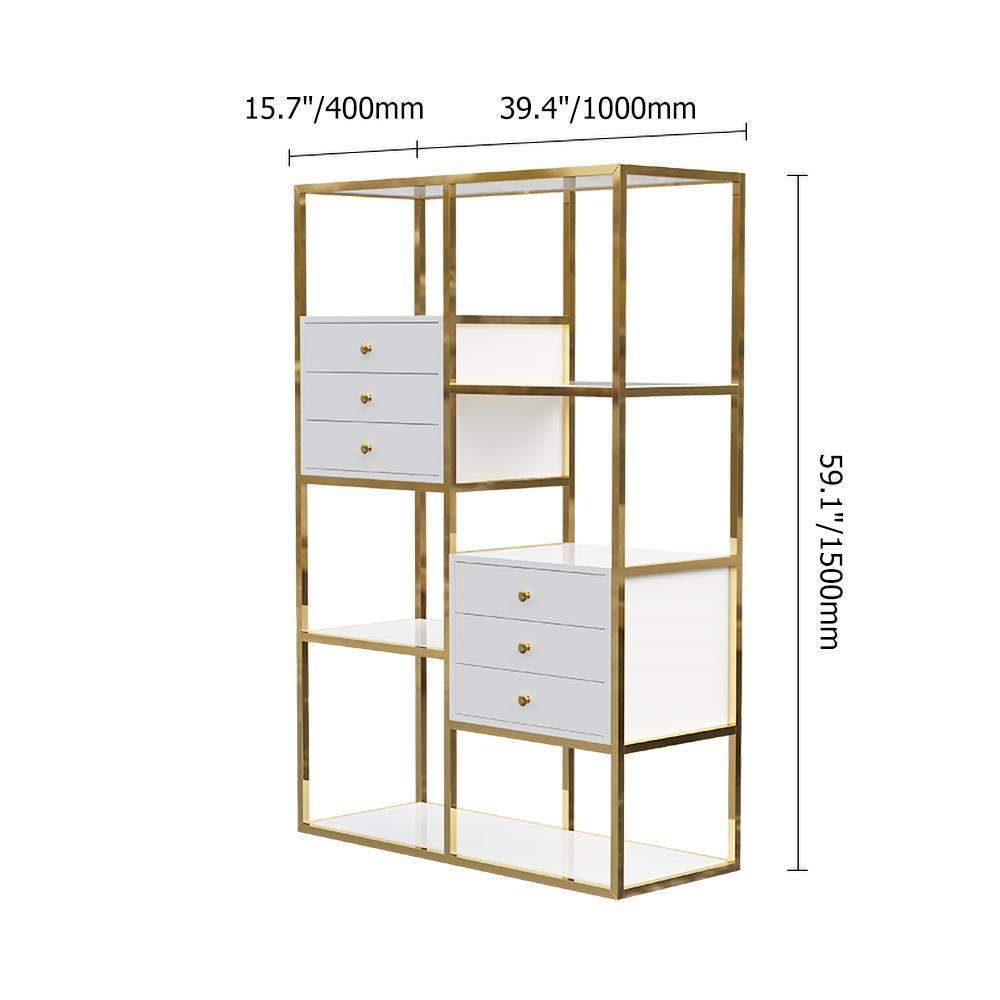 White and Gold Geometric Bookcase 6 Shelves & 6 Drawers Bookshelf-Bookcases & Bookshelves,Furniture,Office Furniture