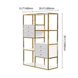White and Gold Geometric Bookcase 6 Shelves & 6 Drawers Bookshelf-Bookcases & Bookshelves,Furniture,Office Furniture
