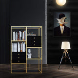 White and Gold Geometric Bookcase 6 Shelves & 6 Drawers Bookshelf-Bookcases & Bookshelves,Furniture,Office Furniture