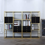 White and Gold Geometric Bookcase 6 Shelves & 6 Drawers Bookshelf-Bookcases & Bookshelves,Furniture,Office Furniture