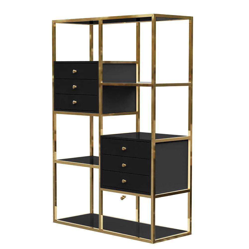 White and Gold Geometric Bookcase 6 Shelves & 6 Drawers Bookshelf-Bookcases & Bookshelves,Furniture,Office Furniture