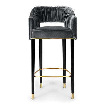 Modern Gray Velvet Counter Height Bar Stool with Footrest