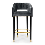 Modern Gray Velvet Counter Height Bar Stool with Footrest