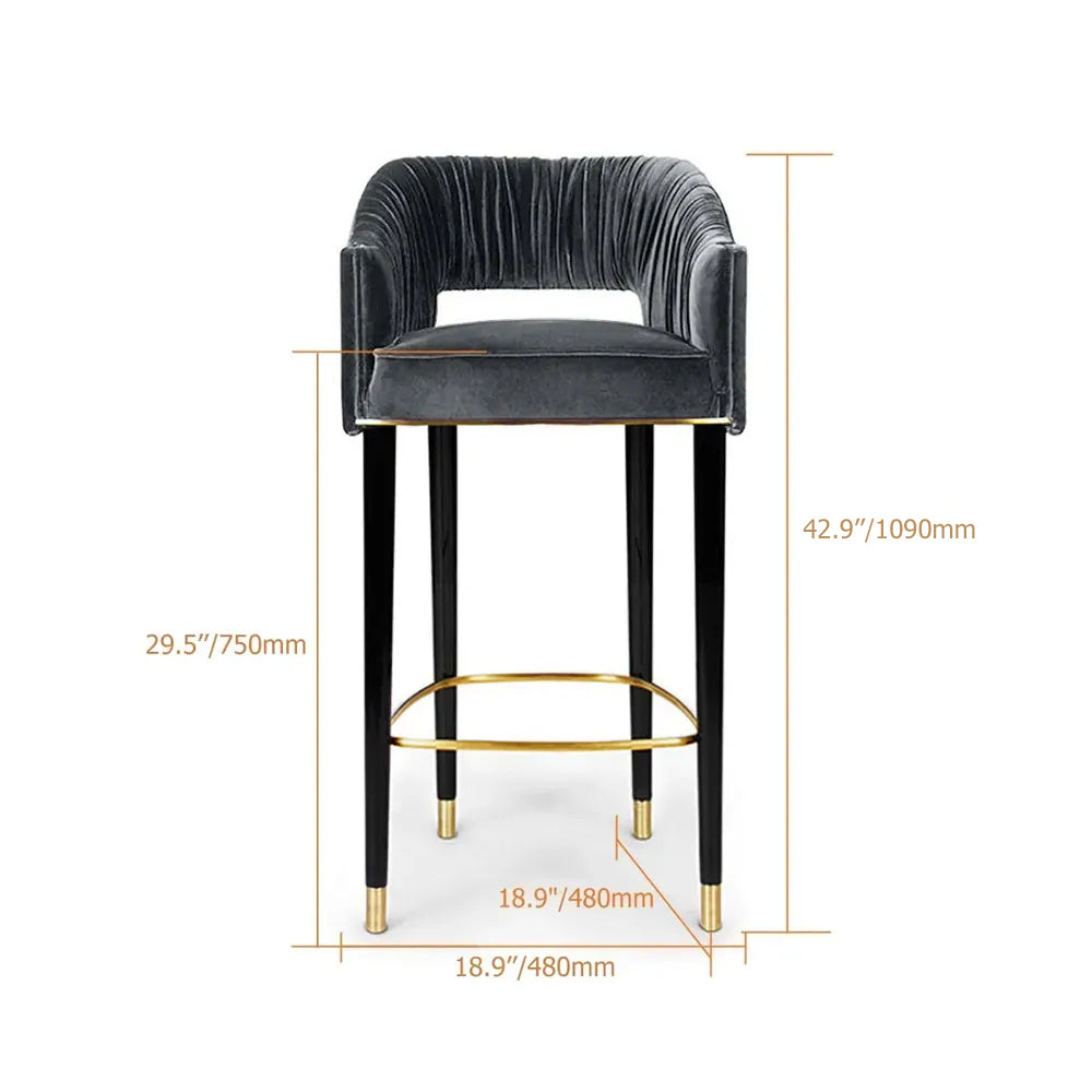 Modern Gray Velvet Counter Height Bar Stool with Footrest