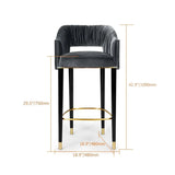 Modern Gray Velvet Counter Height Bar Stool with Footrest