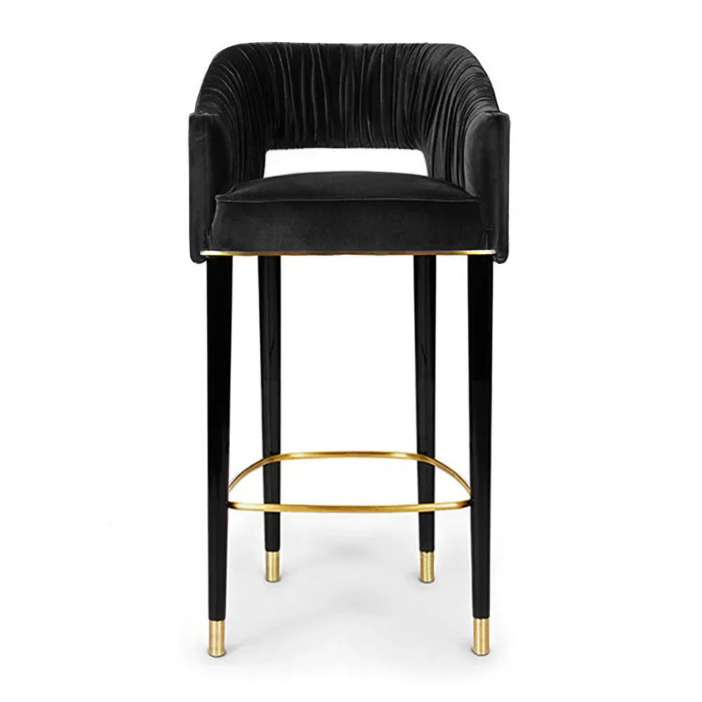 Modern Gray Velvet Counter Height Bar Stool with Footrest