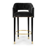 Modern Gray Velvet Counter Height Bar Stool with Footrest