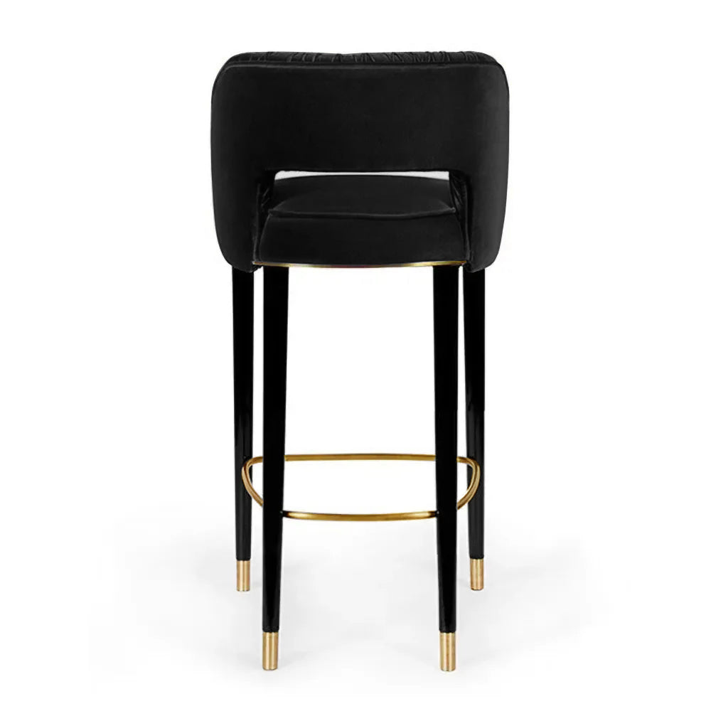 Modern Gray Velvet Counter Height Bar Stool with Footrest