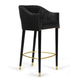 Modern Gray Velvet Counter Height Bar Stool with Footrest