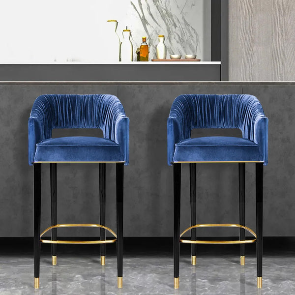 Modern Blue Velvet Counter Height Bar Stool with Footrest