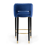 Modern Blue Velvet Counter Height Bar Stool with Footrest