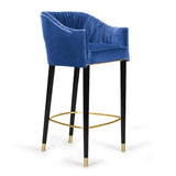 Modern Blue Velvet Counter Height Bar Stool with Footrest