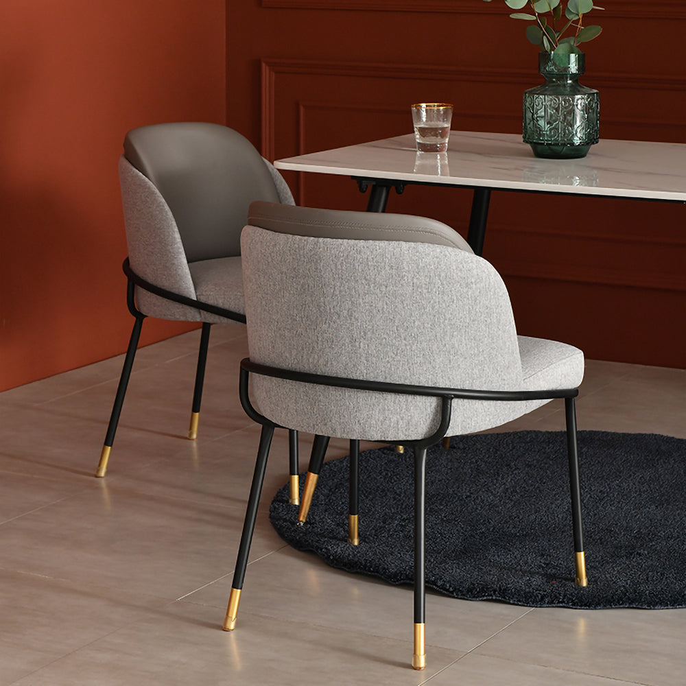 Modern Upholstered Linen Cushion Dining Chair Gray Dining Chair with Armrest Set of 2