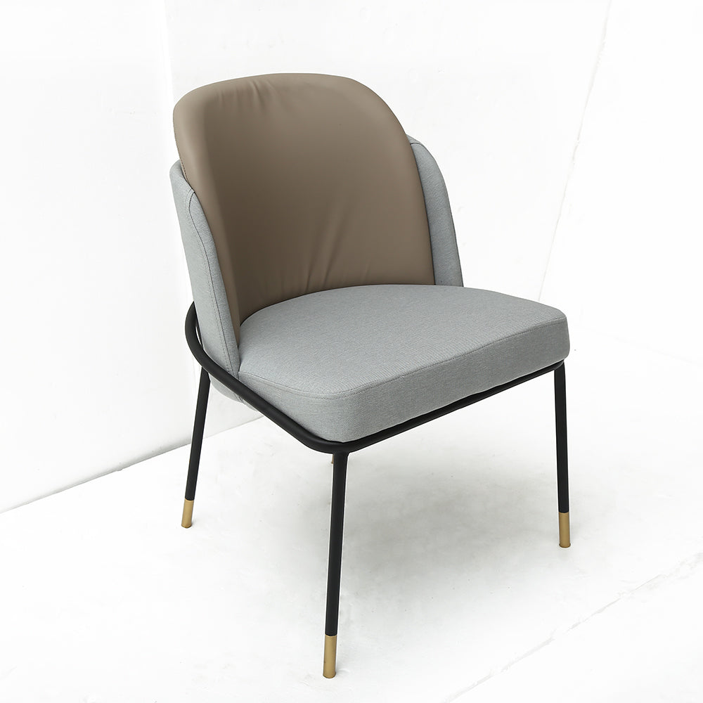 Modern Upholstered Linen Cushion Dining Chair Gray Dining Chair with Armrest Set of 2