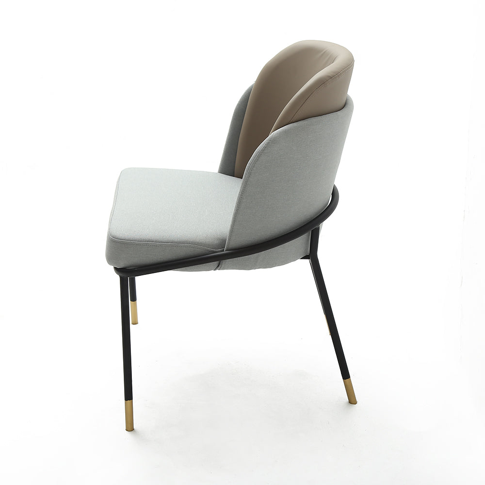 Modern Upholstered Linen Cushion Dining Chair Gray Dining Chair with Armrest Set of 2