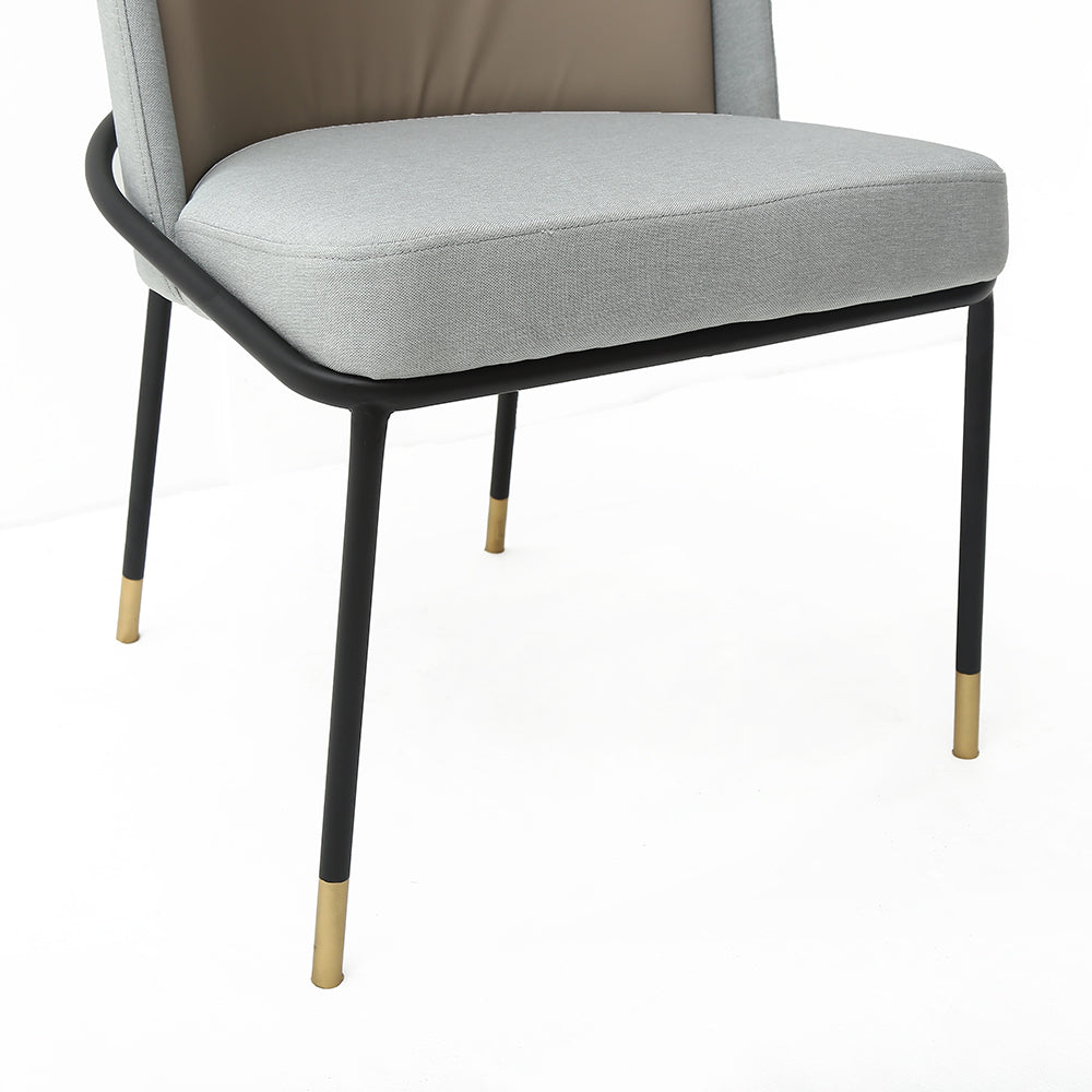 Modern Upholstered Linen Cushion Dining Chair Gray Dining Chair with Armrest Set of 2
