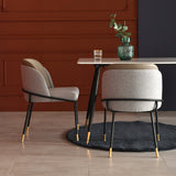 Modern Upholstered Linen Cushion Dining Chair Khaki Dining Chair with Armrest Set of 2