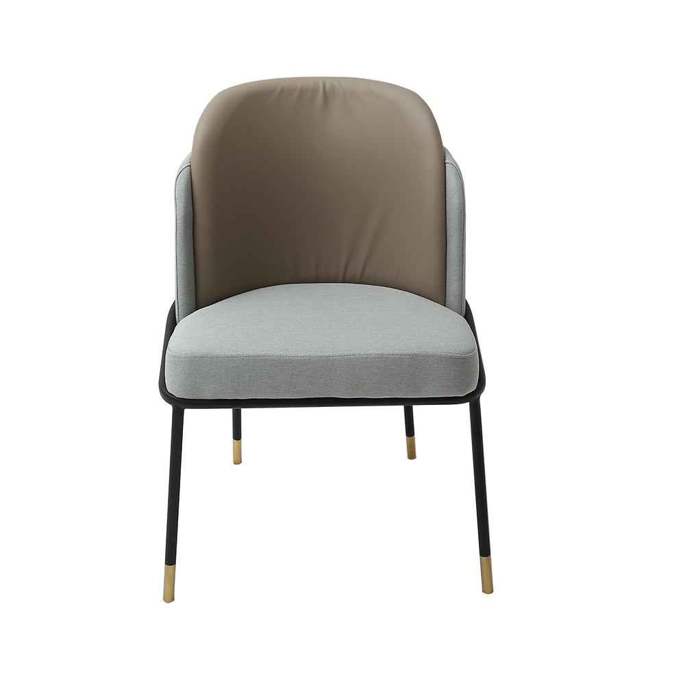 Modern Upholstered Linen Cushion Dining Chair Khaki Dining Chair with Armrest Set of 2