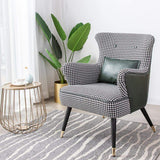 Green Cotton Linen Houndstooth Side Chair with Gold Legs