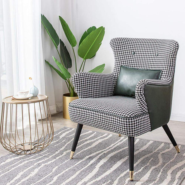 Green Cotton Linen Houndstooth Side Chair with Gold Legs Green Cotton Linen Houndstooth Side Chair with Gold Legs