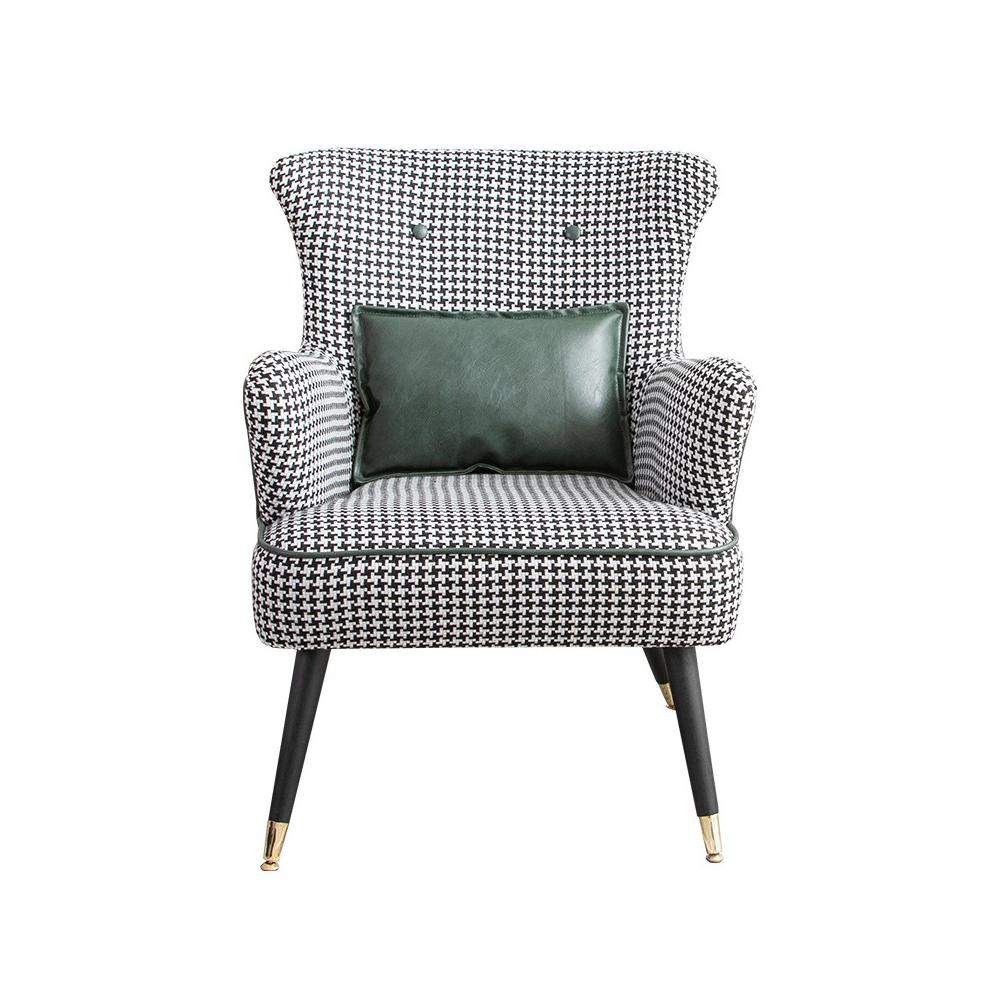 Green Cotton Linen Houndstooth Side Chair with Gold Legs-Richsoul-Chairs & Recliners,Furniture,Living Room Furniture