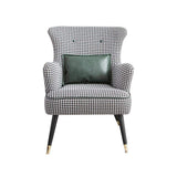 Green Cotton Linen Houndstooth Side Chair with Gold Legs-Richsoul-Chairs & Recliners,Furniture,Living Room Furniture