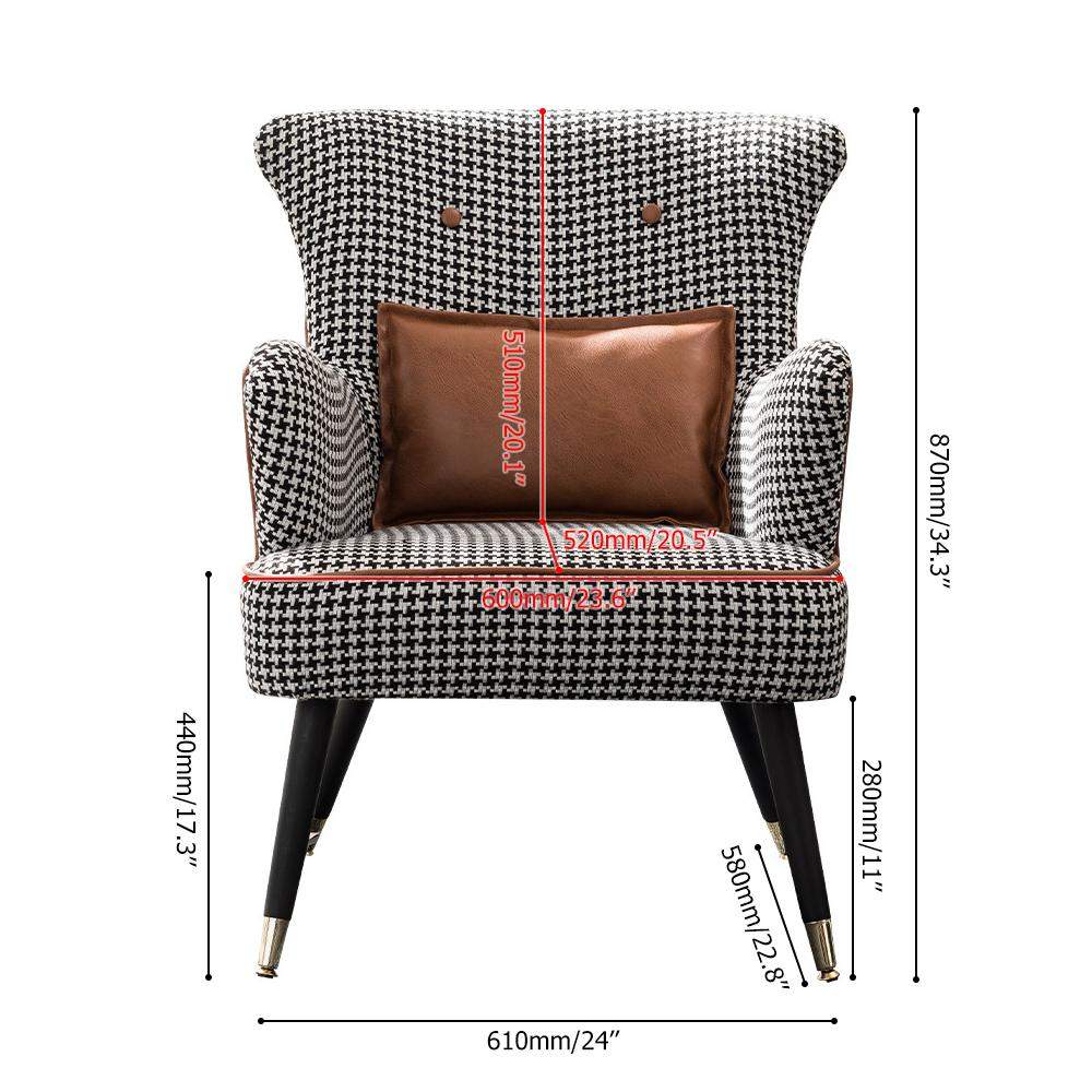 Green Cotton Linen Houndstooth Side Chair with Gold Legs-Richsoul-Chairs & Recliners,Furniture,Living Room Furniture