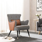 Green Cotton Linen Houndstooth Side Chair with Gold Legs-Richsoul-Chairs & Recliners,Furniture,Living Room Furniture