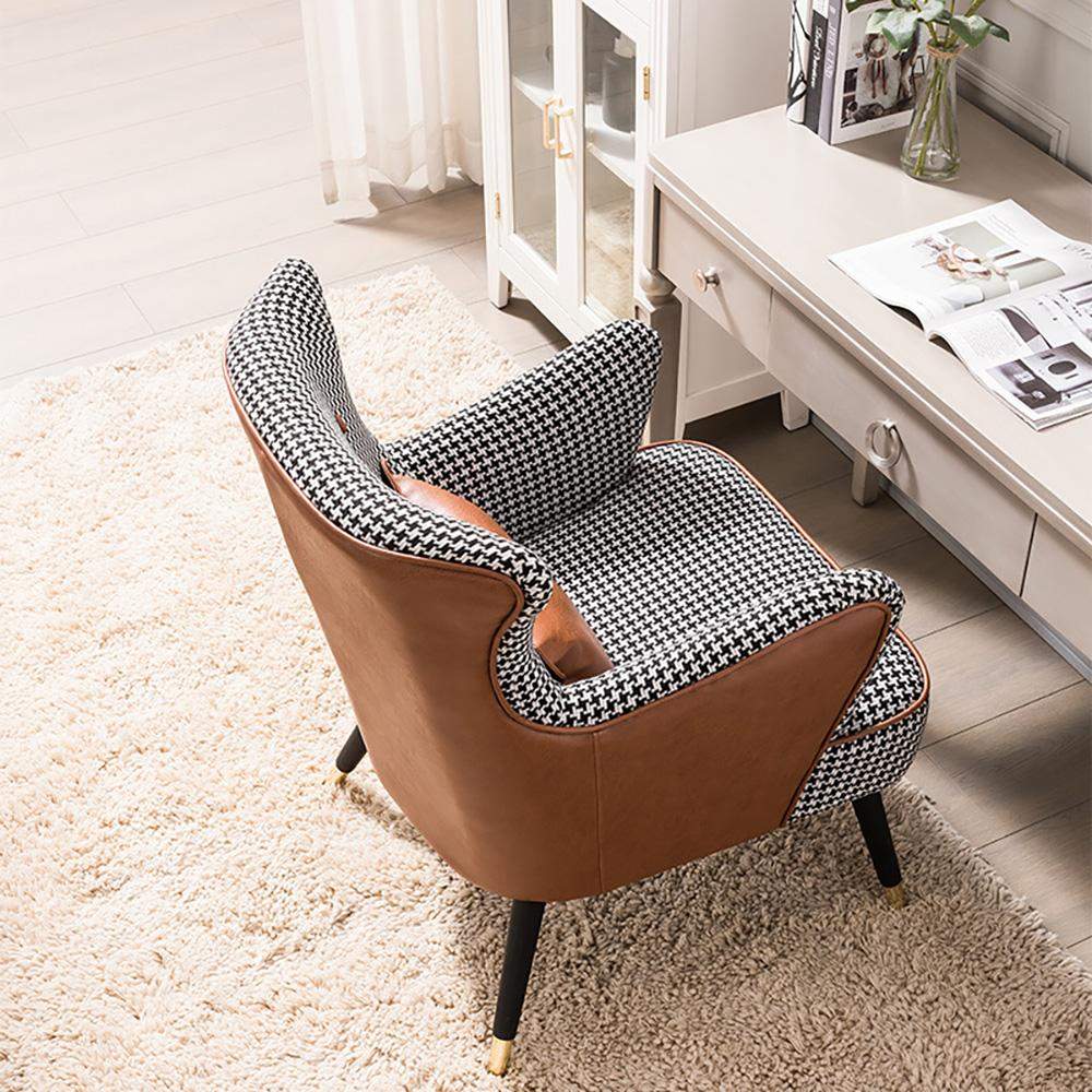 Green Cotton Linen Houndstooth Side Chair with Gold Legs-Richsoul-Chairs & Recliners,Furniture,Living Room Furniture