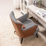 Green Cotton Linen Houndstooth Side Chair with Gold Legs-Richsoul-Chairs & Recliners,Furniture,Living Room Furniture