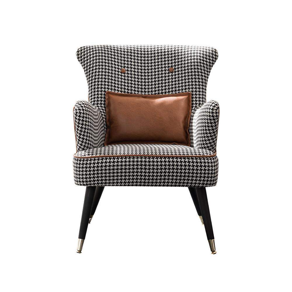 Green Cotton Linen Houndstooth Side Chair with Gold Legs-Richsoul-Chairs & Recliners,Furniture,Living Room Furniture