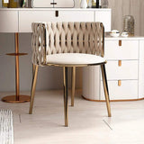 Nordic Off-White Velvet Round Accent Chair with Gold Metal Frame