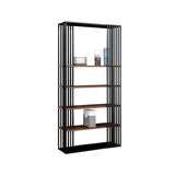 Modern Metal  Etagere Bookshelf Freestanding with 5 Shelving Black & Walnut-Bookcases & Bookshelves,Furniture,Office Furniture