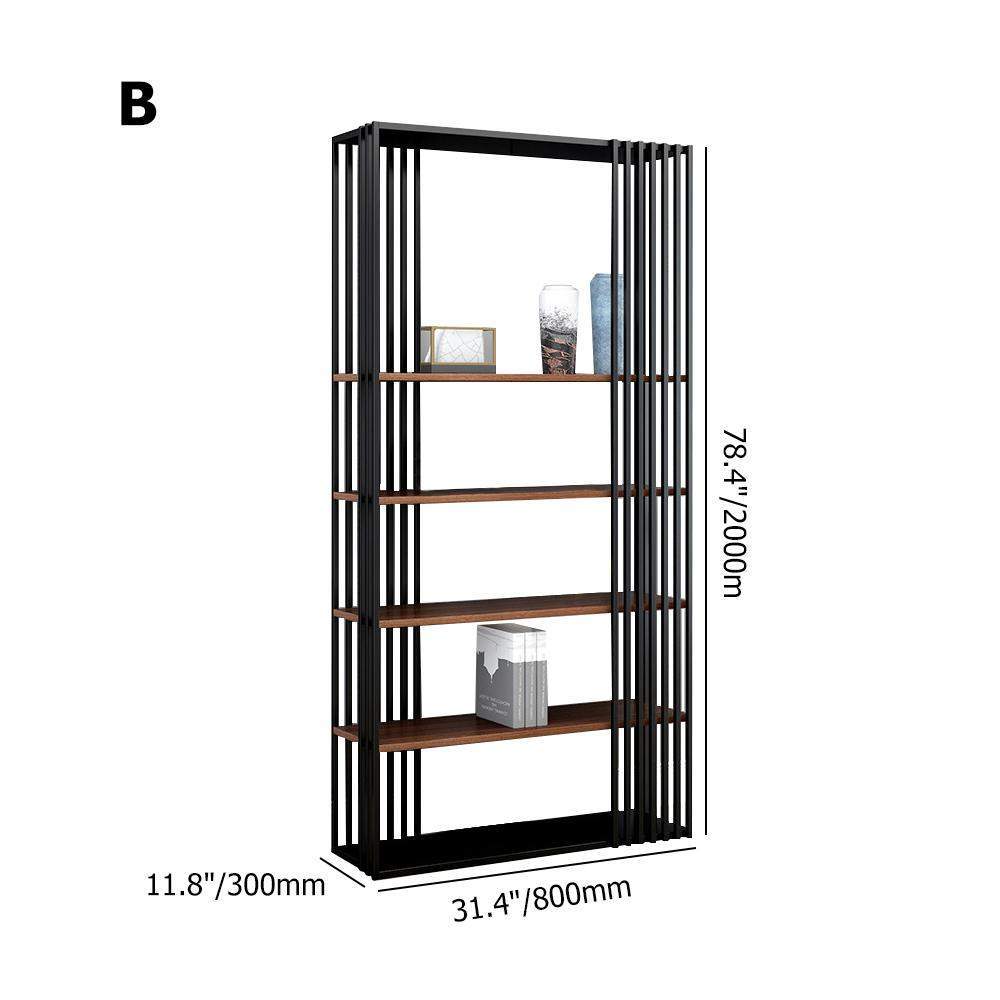 Modern Metal  Etagere Bookshelf Freestanding with 5 Shelving Black & Walnut-Bookcases & Bookshelves,Furniture,Office Furniture