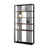Modern Metal  Etagere Bookshelf Freestanding with 5 Shelving Black & Walnut-Bookcases & Bookshelves,Furniture,Office Furniture