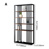 Modern Metal  Etagere Bookshelf Freestanding with 5 Shelving Black & Walnut-Bookcases & Bookshelves,Furniture,Office Furniture
