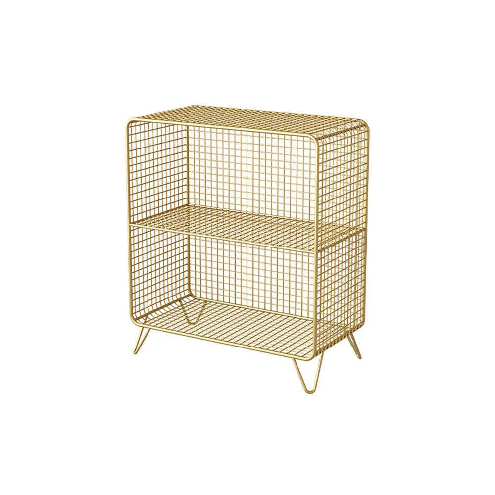 Gold Modern Metal Mesh Standard Bookshelf 2-Tier Shelf-Bookcases & Bookshelves,Furniture,Office Furniture