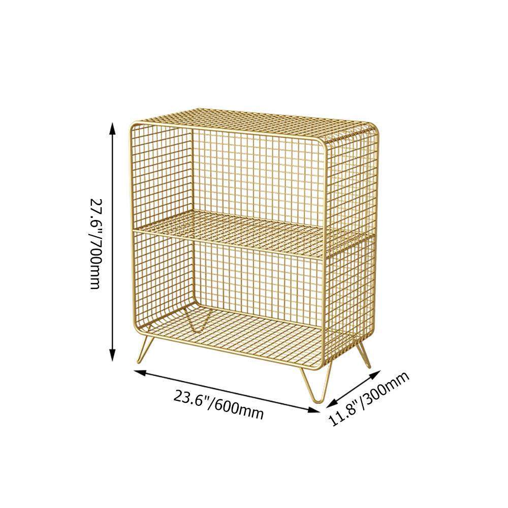 Gold Modern Metal Mesh Standard Bookshelf 2-Tier Shelf-Bookcases & Bookshelves,Furniture,Office Furniture