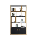 78" Luxury Standing Standard Bookshelf with Doors in Black & Gold-Bookcases & Bookshelves,Furniture,Office Furniture