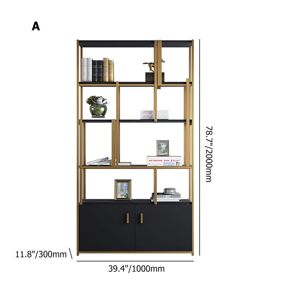 78" Luxury Standing Standard Bookshelf with Doors in Black & Gold-Bookcases & Bookshelves,Furniture,Office Furniture