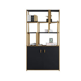 78" Luxury Standing Standard Bookshelf with Doors in Black & Gold-Bookcases & Bookshelves,Furniture,Office Furniture
