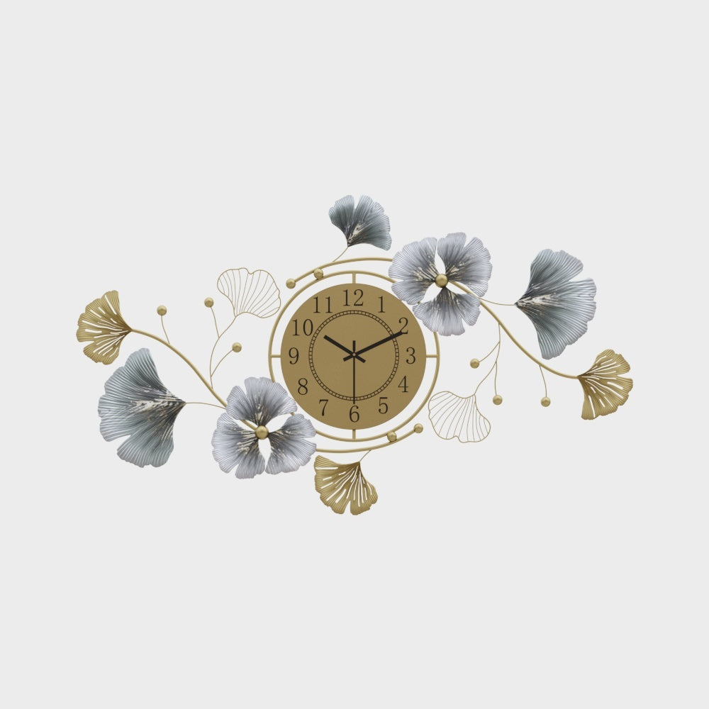 3D Light Luxury Creative Metal Ginkgo Leaves Artistic Wall Clock Home Decor Art