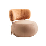 Round Light Brown Accent Chair Boucle & LeathAire Upholstery for Living Room