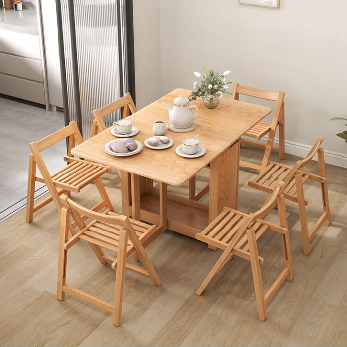 55",67" Rustic Solid Wood Rectangle Extendable Folding Dining Table Set with Storage In Walnut,Natural,White