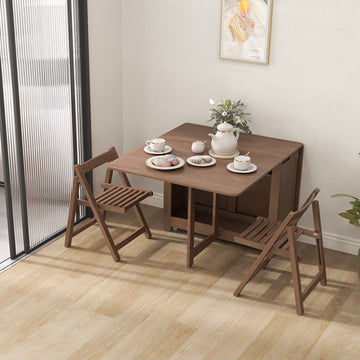 55",67" Rustic Solid Wood Rectangle Extendable Folding Dining Table Set with Storage In Walnut,Natural,White