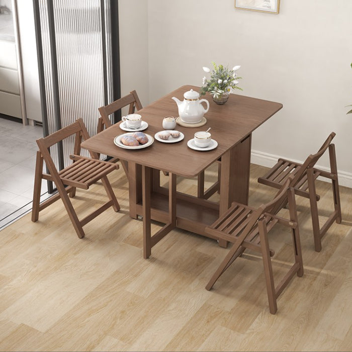55",67" Rustic Solid Wood Rectangle Extendable Folding Dining Table Set with Storage In Walnut,Natural,White