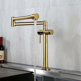 Contemporary Pot Filler Kitchen Faucet Retractable in Gold Solid Brass