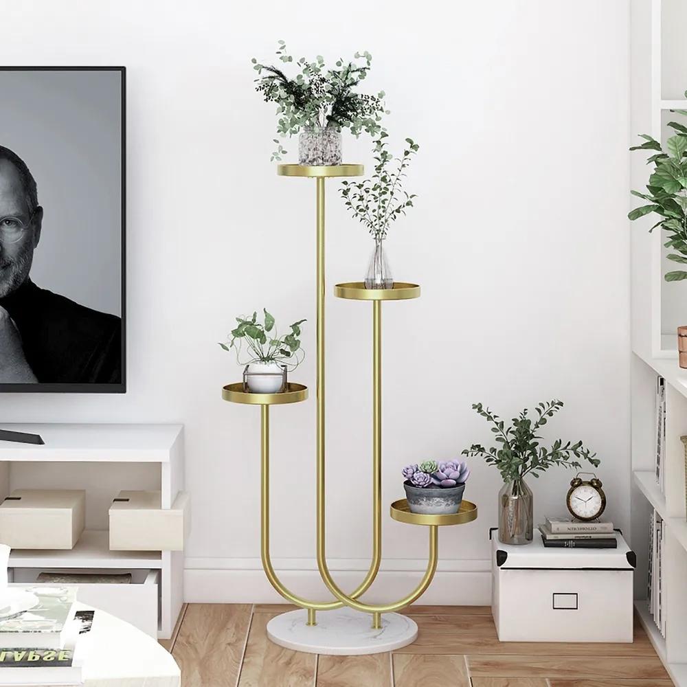 Metal Plant Stand 4-Shelf Gold Plant Pot Stand for Indoor & Outdoor in Large