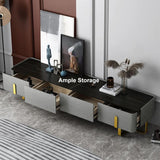 Blackcast 79" Modern Gray TV stand Sintered Stone Minimalist Media Console with Drawers