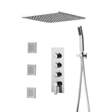 Modern 16" Chrome Thermostatic Rain Shower System with Handheld Shower & 3 Body Sprays